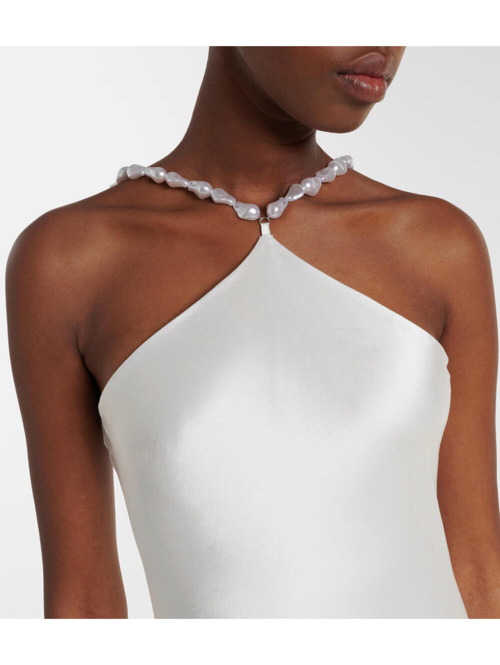 NWT STAUD Cadence White Satin Beaded Bridal Wedding Slip Maxi Dress Pearl 8/M - Picture 5 of 14